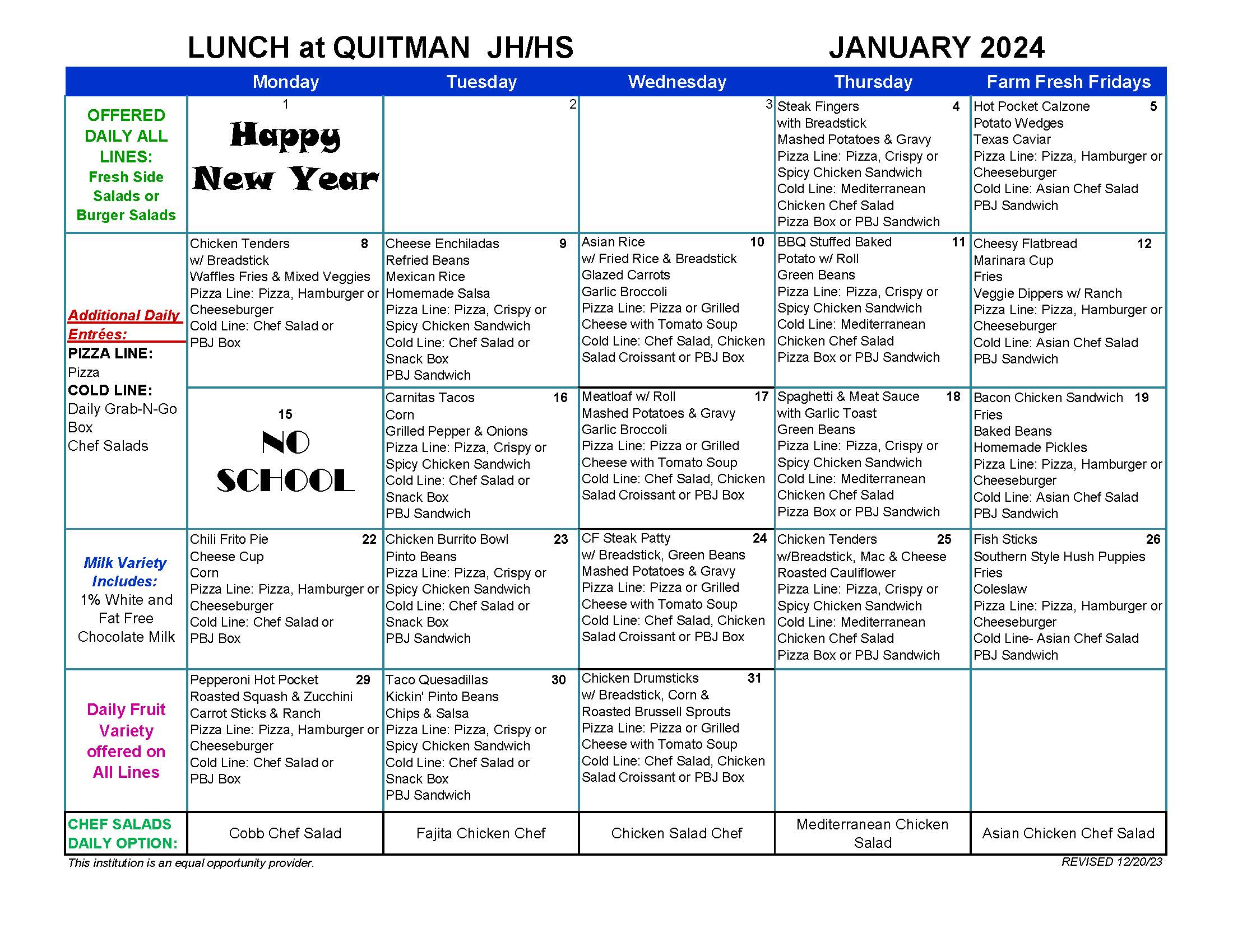 JH/HS Menus | Quitman Junior High School