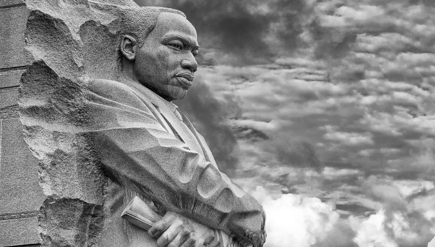 MLK Statue in grayscale