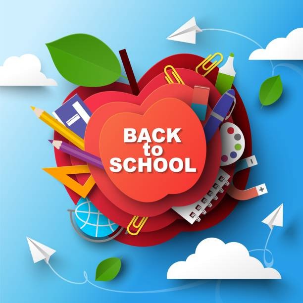 image of school supplies with "back to school" sign