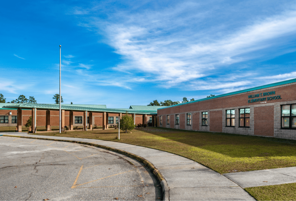 A photo of the front of the front of w t brown elementary