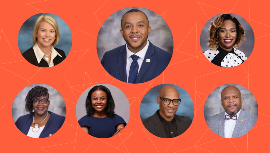 image of 2027 Principal of the Year Finalists on a light orange background
