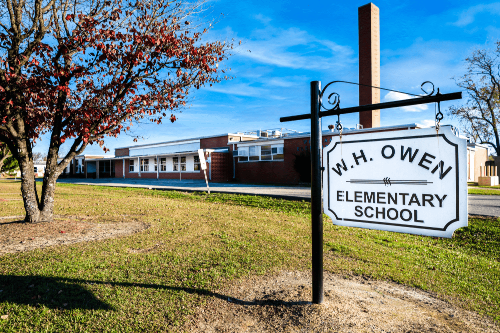 A photo of the front of william h owen elementary