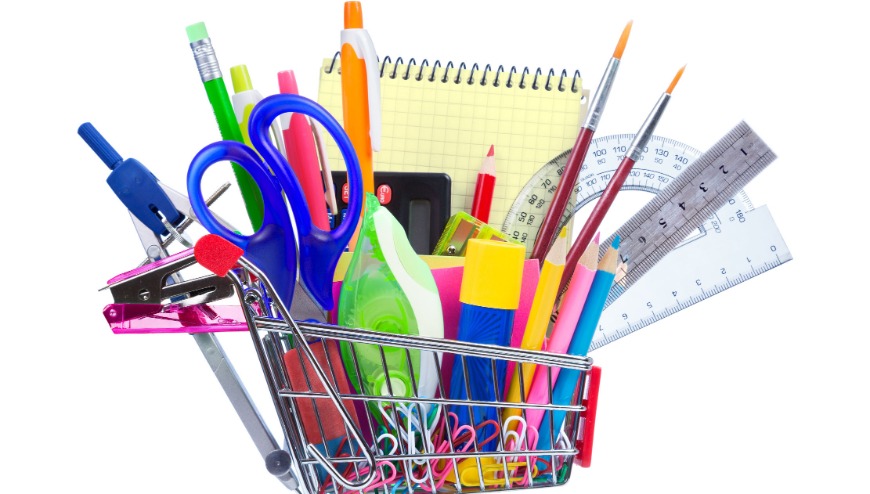school supplies in shopping cart