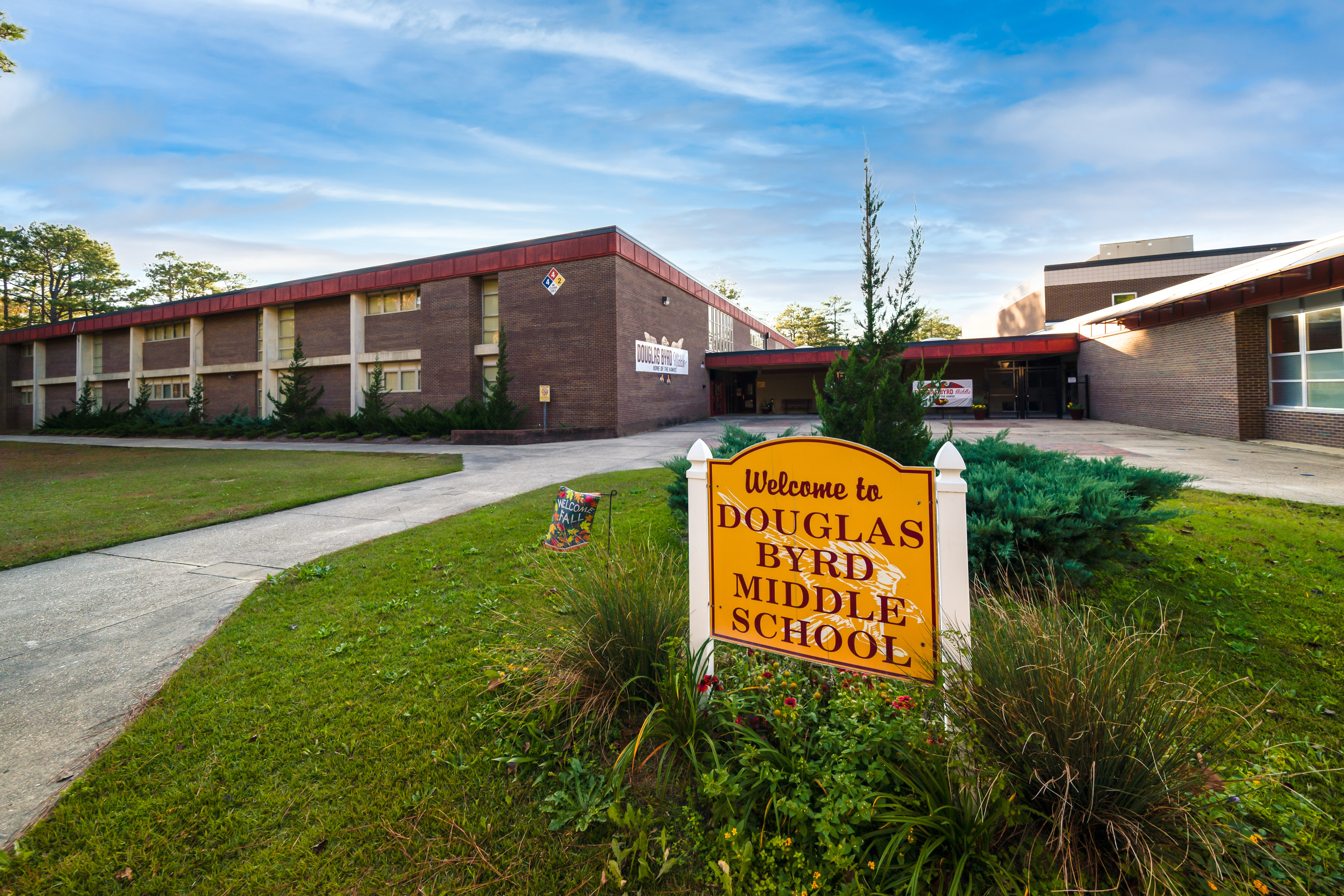 A photo of the front of douglas byrd middle school