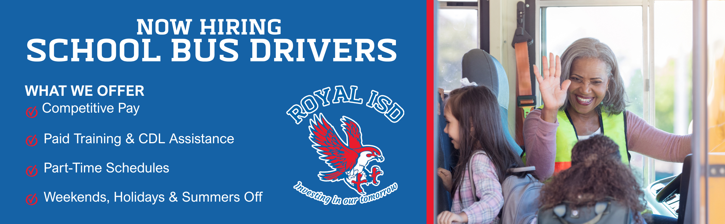 Now Hiring Bus Drivers for Royal ISD