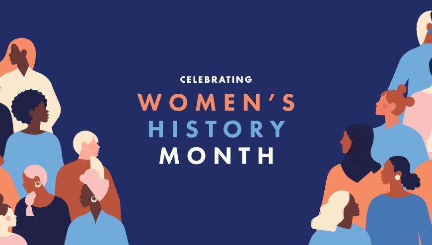 women images on blue background celebrating women's history month