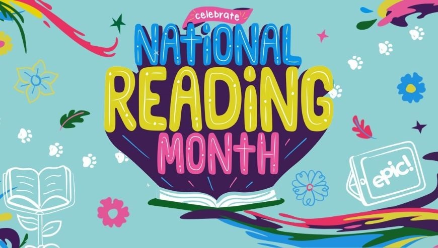 National Reading Month on a blue background