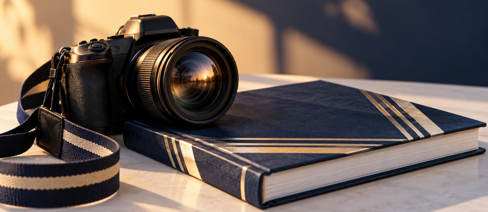 Camera sitting on top of book 