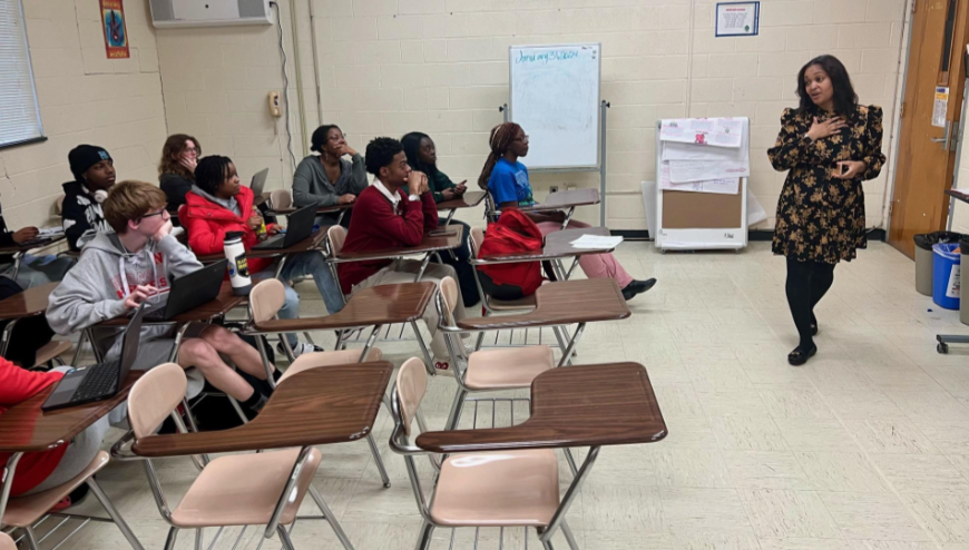 School counselor presenting in the classroom