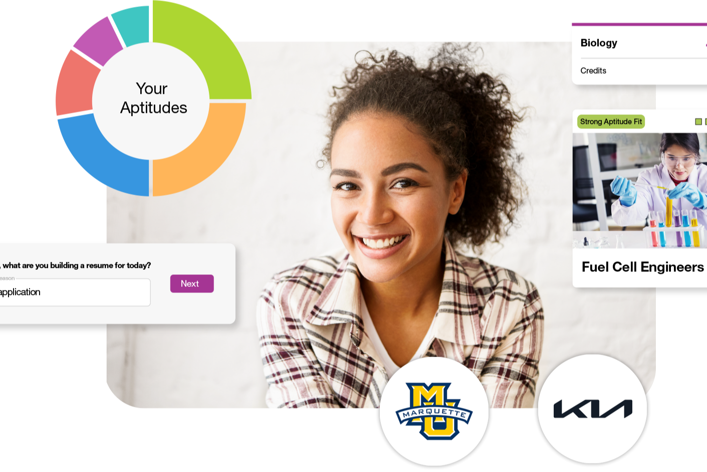 photo of student with a graphic of aptitudes