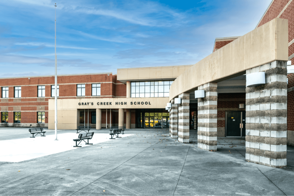 A photo of the front of gray's creek high school