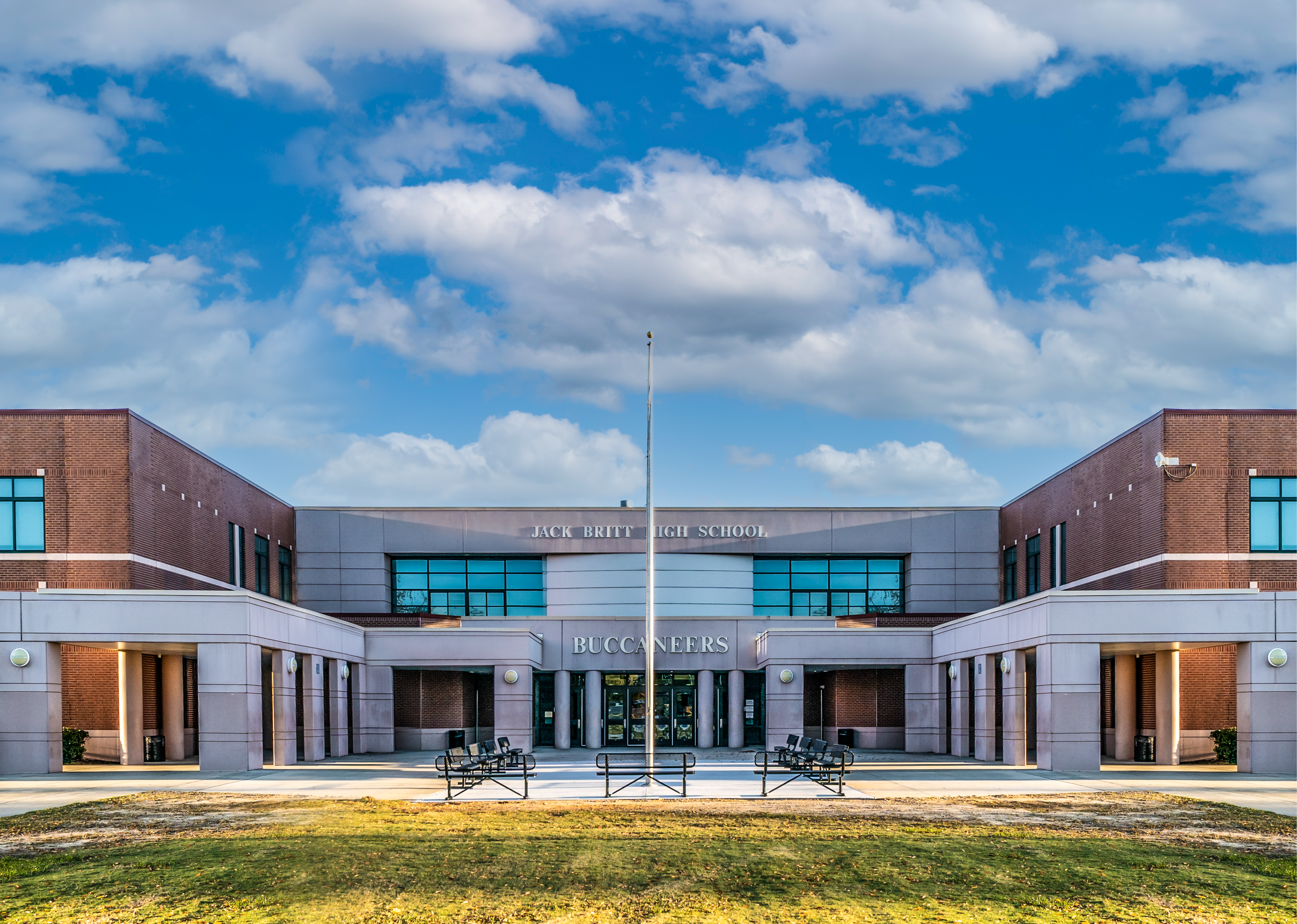 A photo of the front of jack britt high school