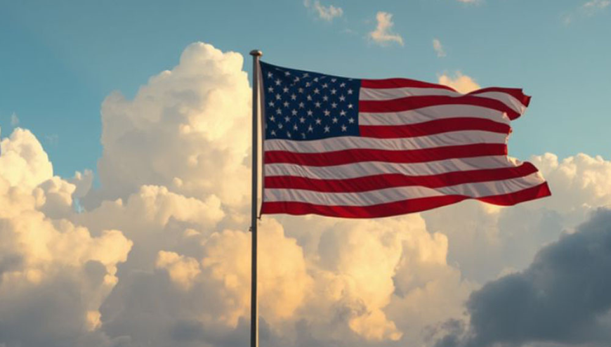 American Flag Flying on Cloudy Day