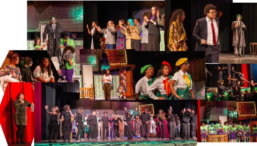 collage of students in a play
