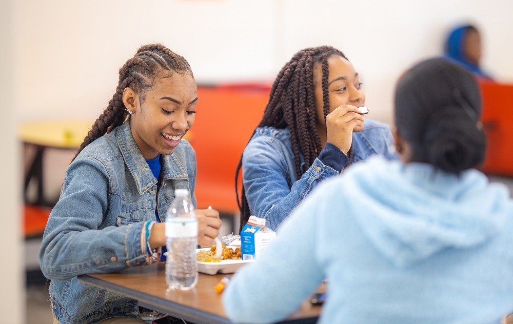 Students eating in cafeteria