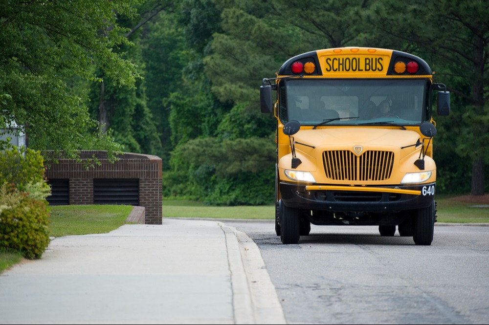 School bu traveling on the road