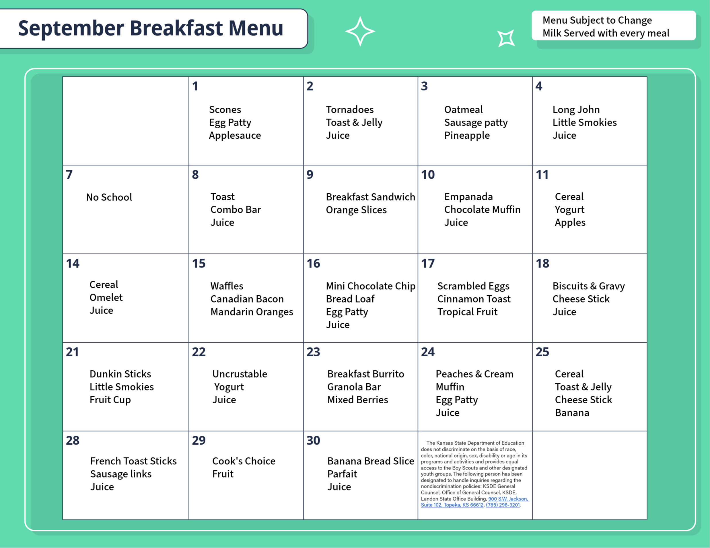 breakfast menu