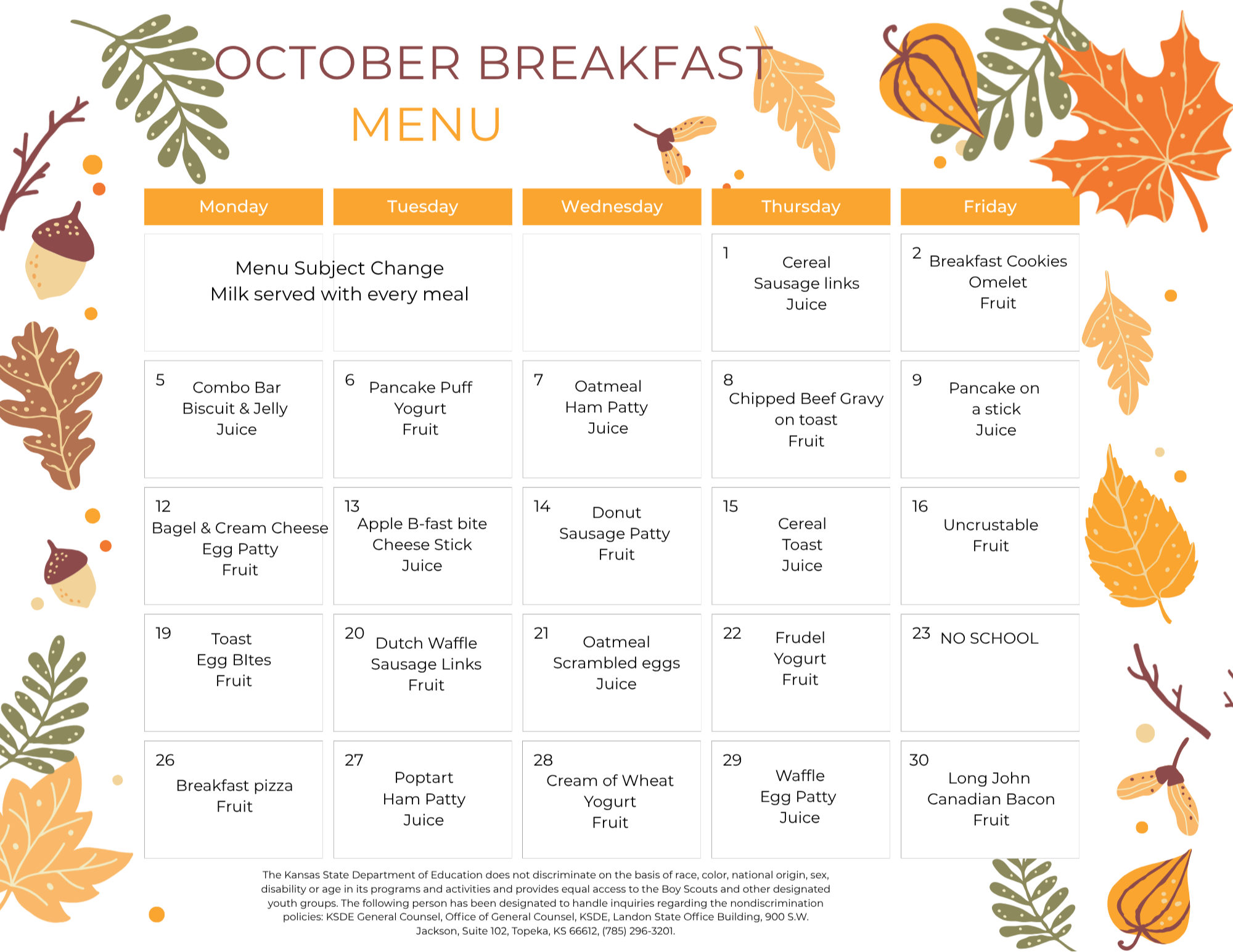 breakfast menu