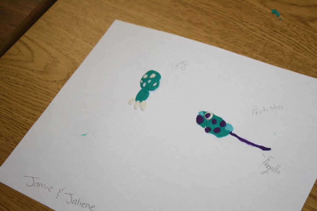 A child's handprint on paper with a green and blue frog drawing.