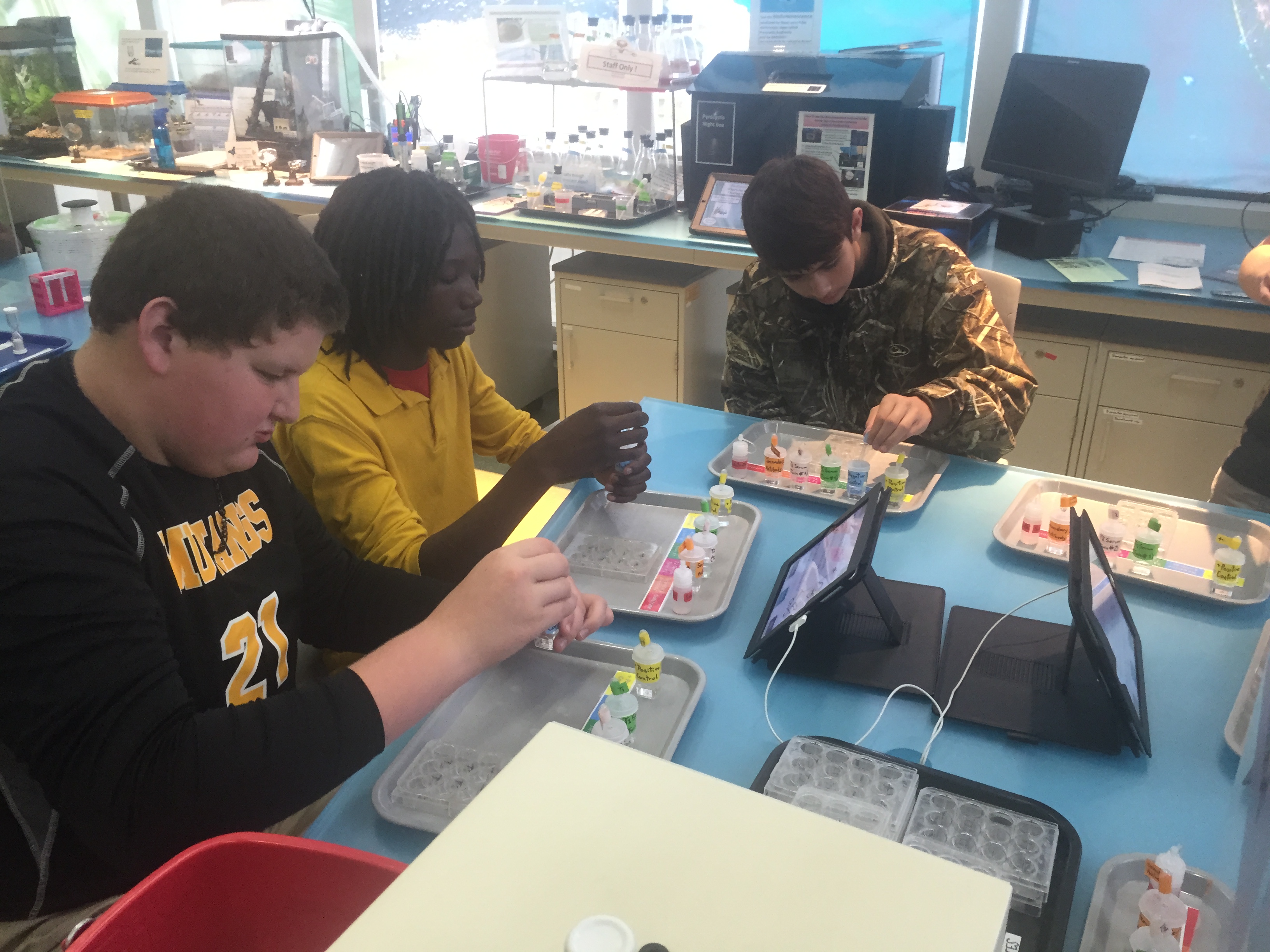 Children collaborating on a science project in a laboratory setting.