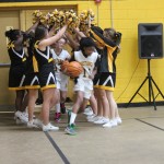 A group of cheerleaders standing in a gym