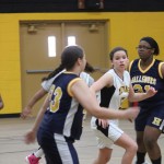 girls are playing basketball on a court