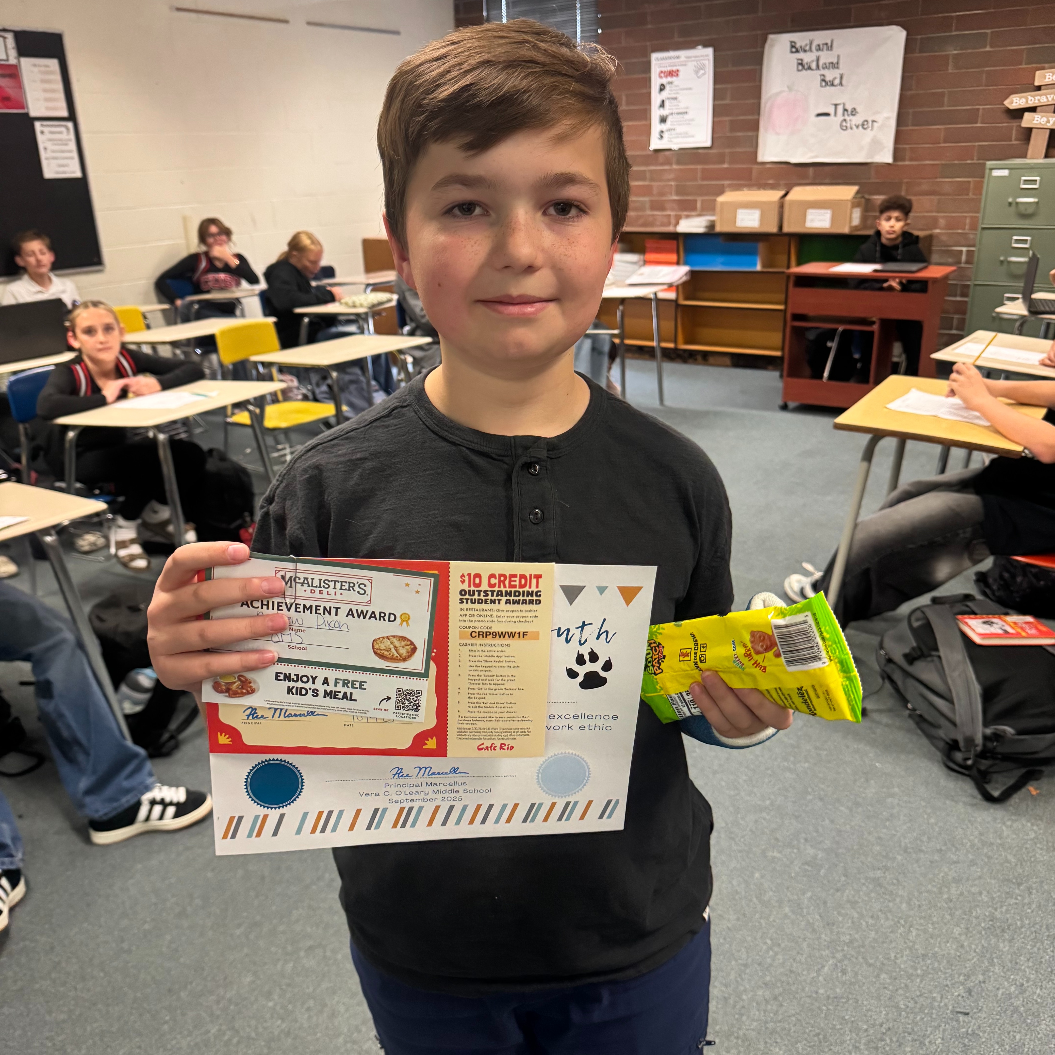 Student of the month with certificate