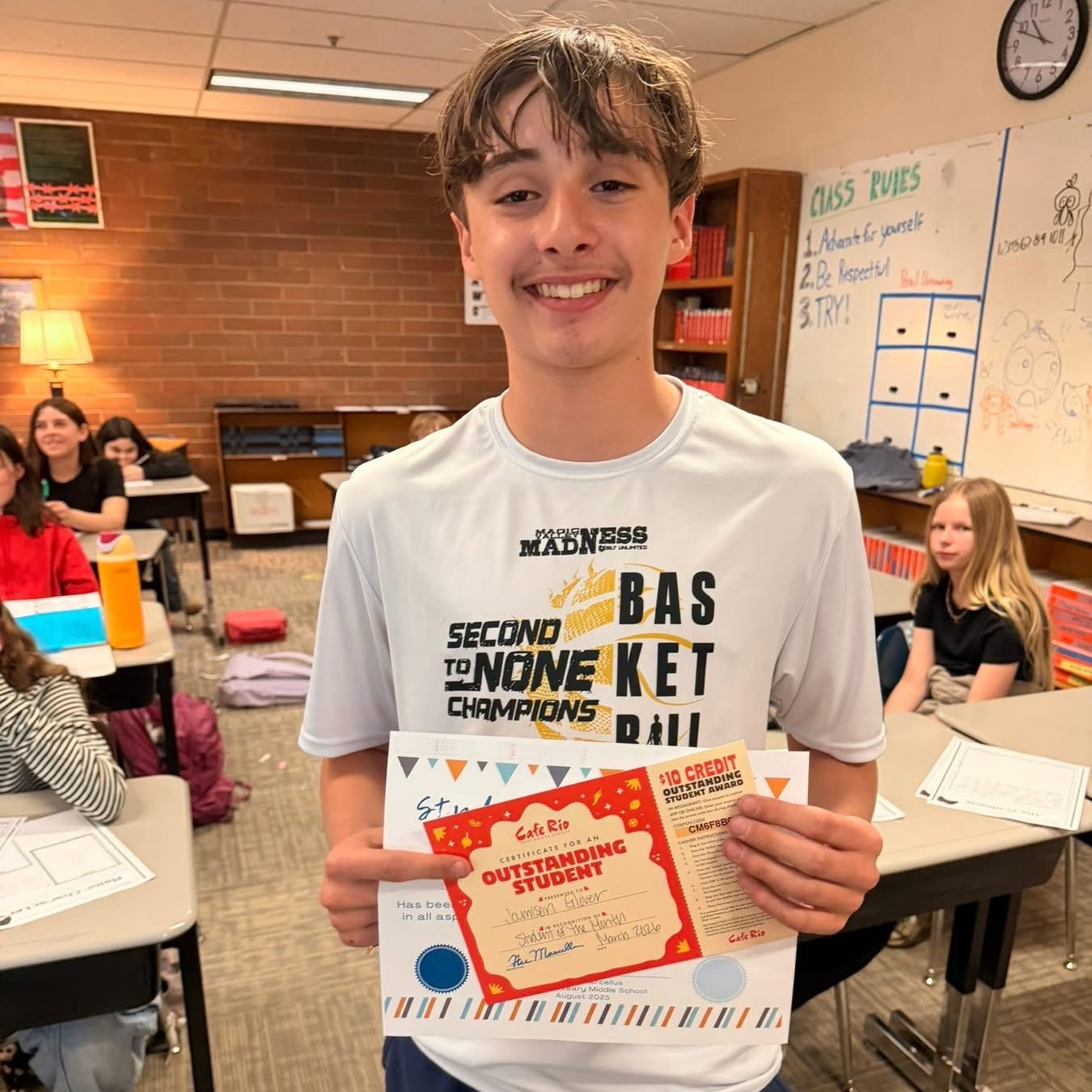 Student of the month with certificate