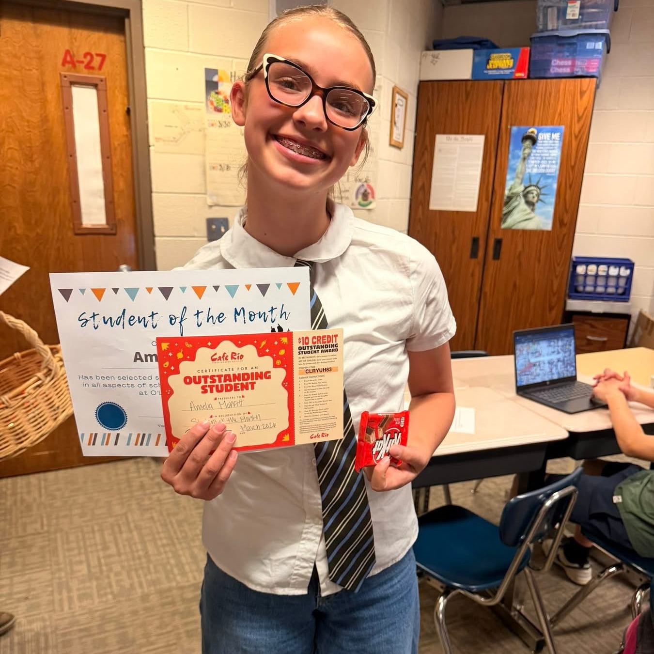 Student of the month with certificate