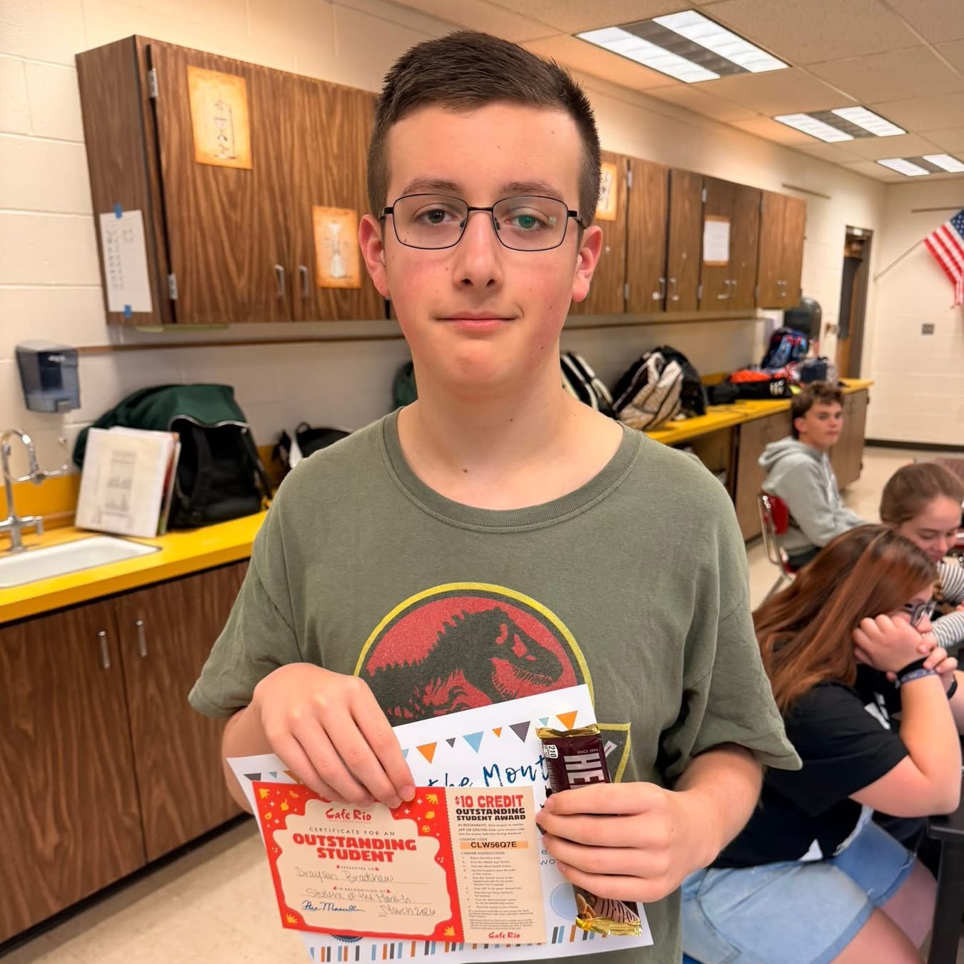 Student of the month with certificate