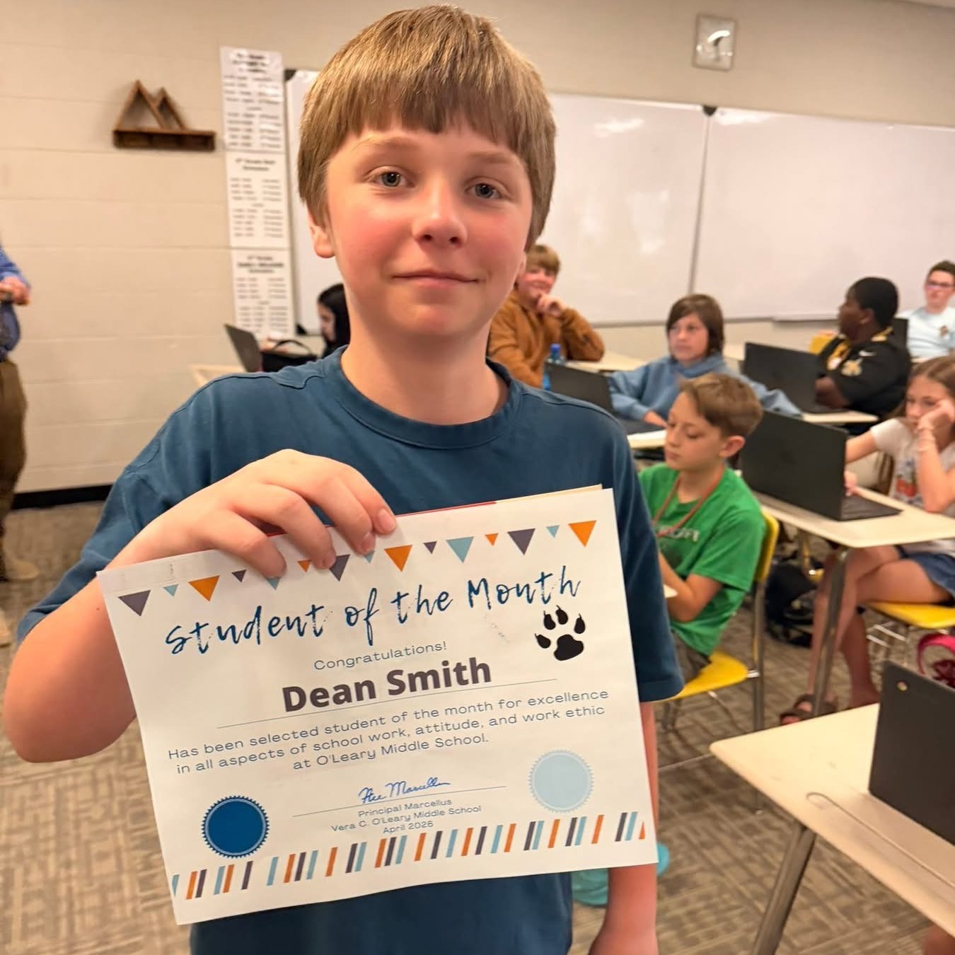 Student of the month with certificate