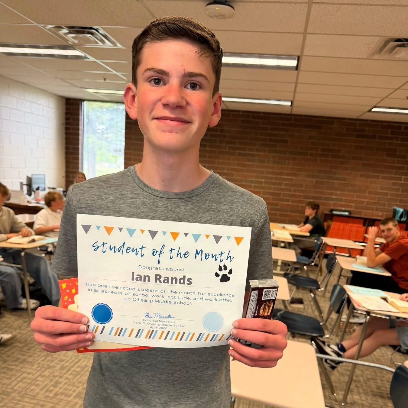 Student of the Month with certificate