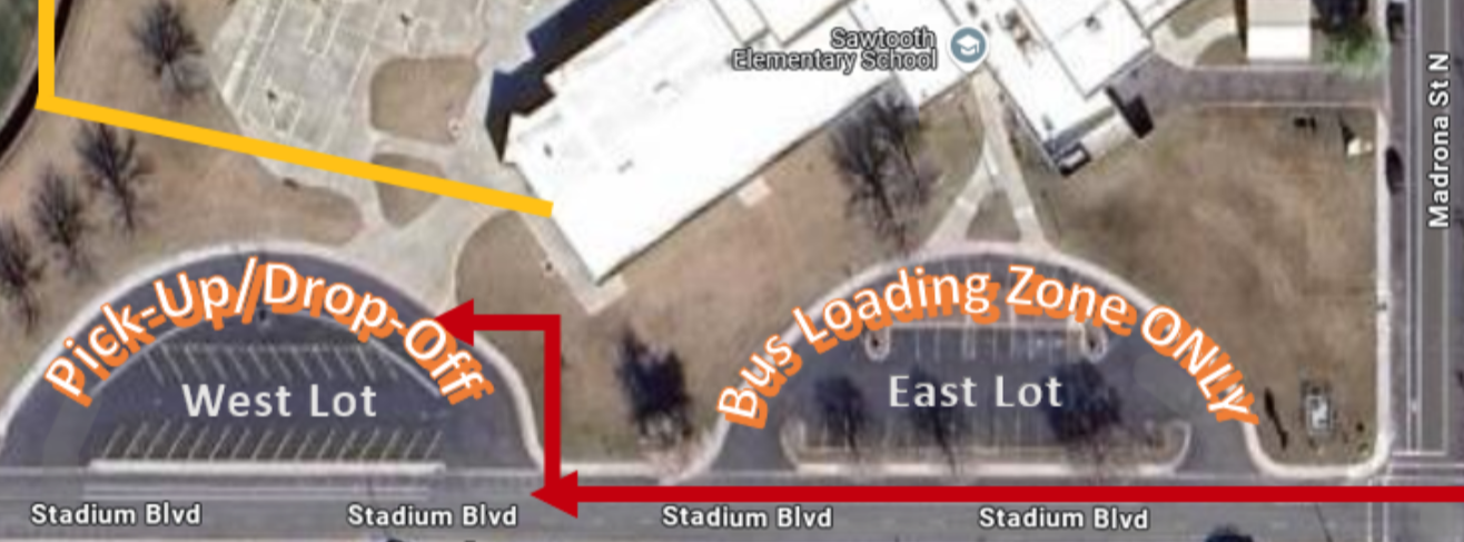 annotated map of school bus loading zone