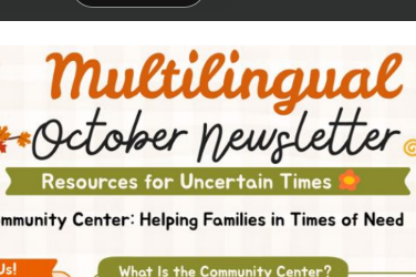 A multilingual newsletter for October from Twin Falls Community Center. It includes contact details, services, and QR codes.