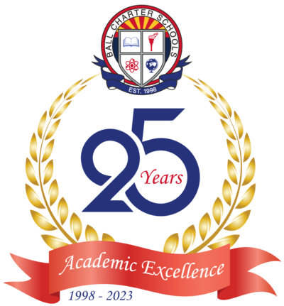 25 Years Academic Excellence 1998-2023 Ball Charter Schools logo