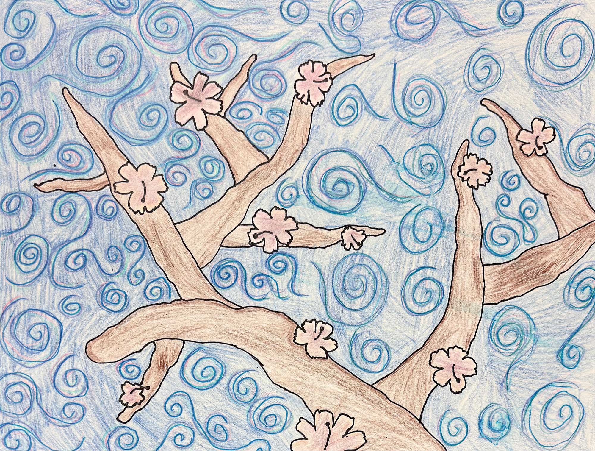 Starry Blossoms, Vincent Van Gogh recreation, Isabella McEldoon, 5th grade
