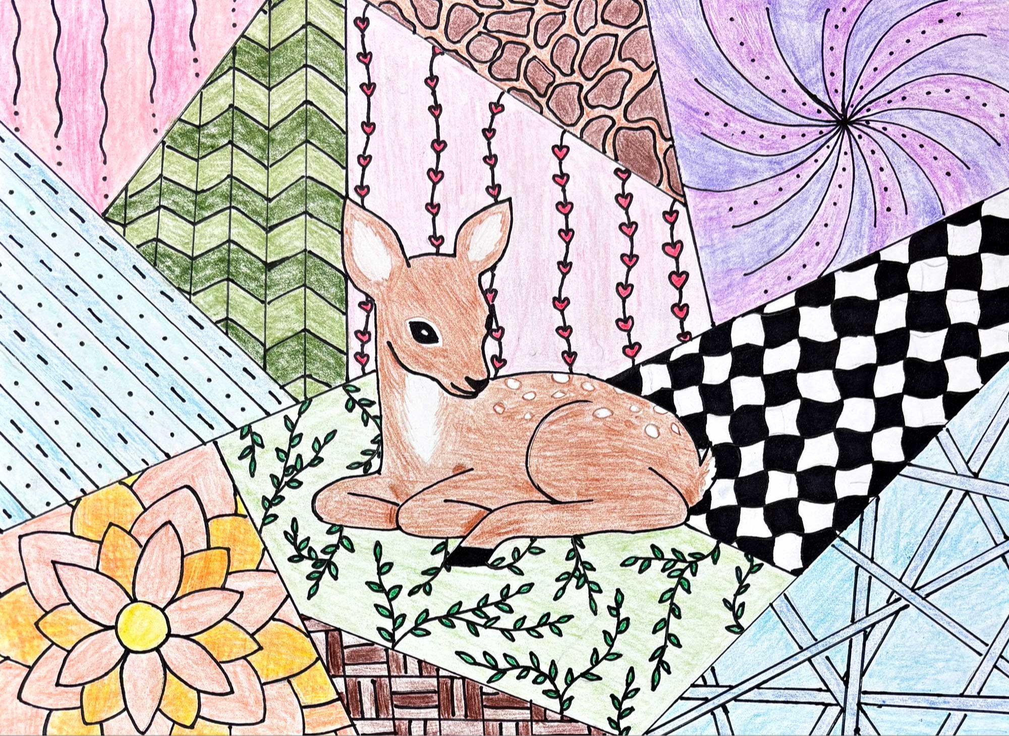 Zentangle Fawn, Laya Hendrickson, 8th grade, AMS
