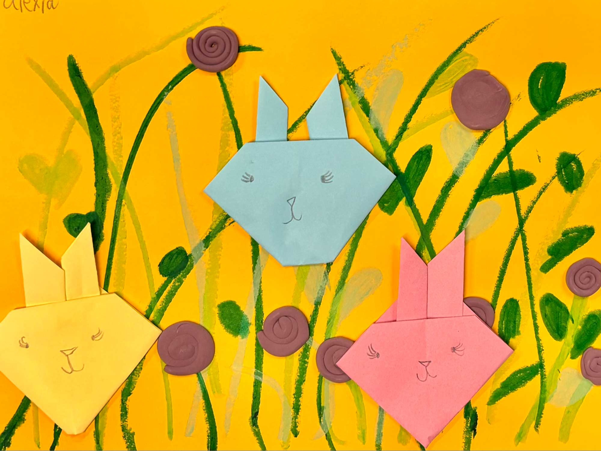Spring Origami Bunnies with Model Magic Flower Garden, Alexia Hurliman, 1st grade, YPS