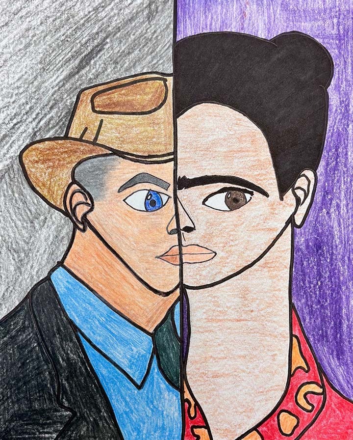 Frida Kahlo Self-portrait, Rylee Osborne, 7th grade