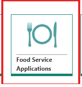 Tile with a plate and utensils icon and the words "Food service application"