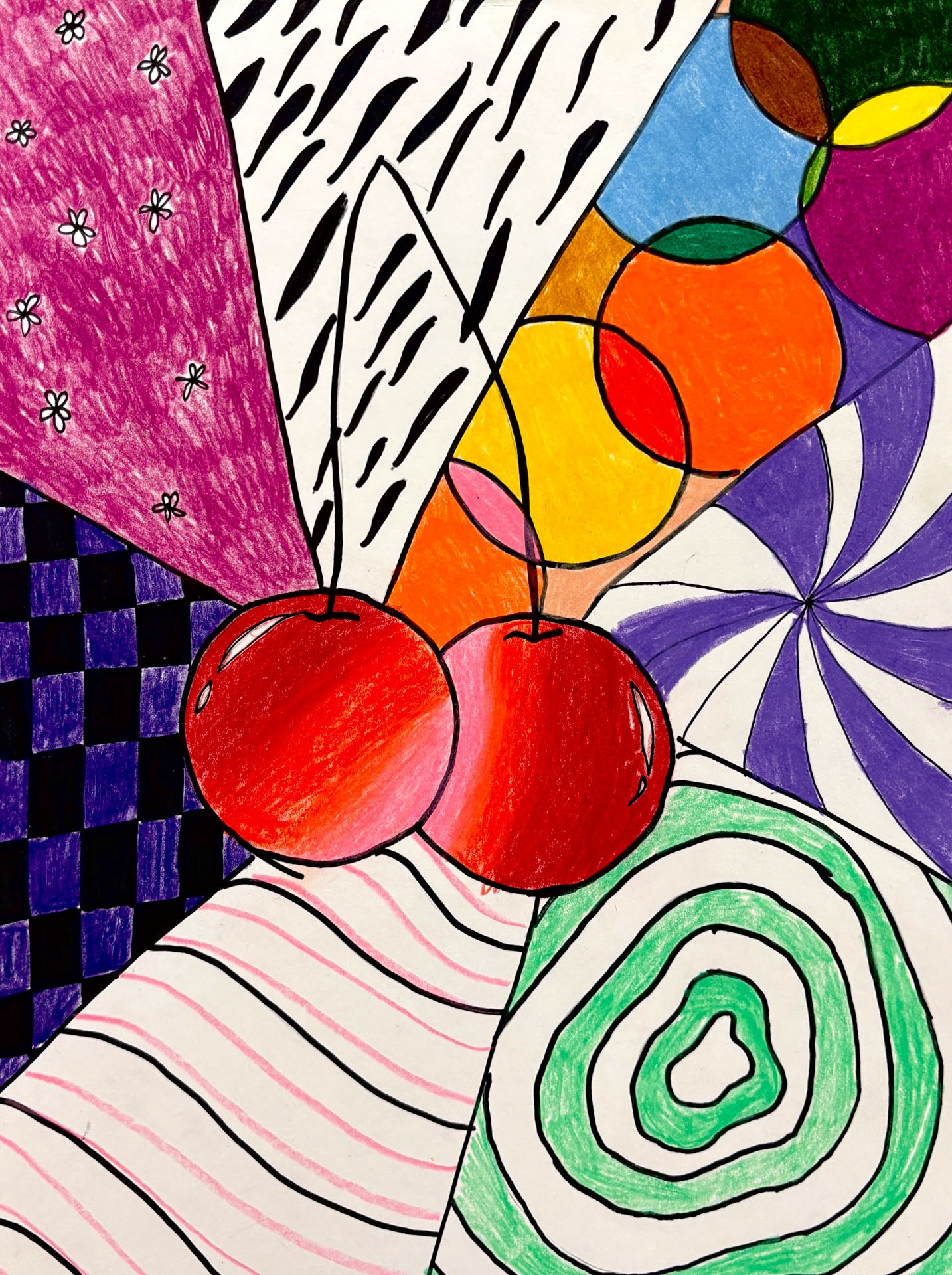 Jayla Redinger, Delicious Cherry Zentangle, 6th grade, Amboy Middle, teacher Klaralyn Gatz