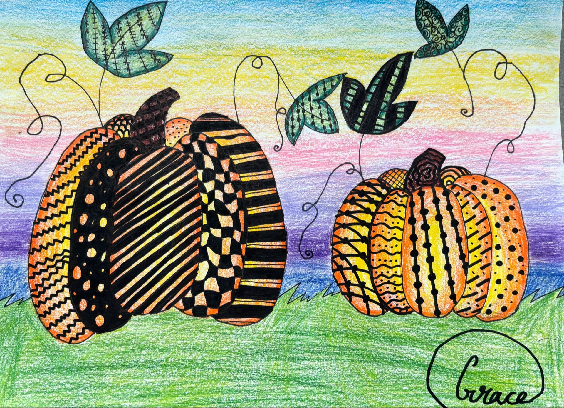 Grace Costea, Pumpkins at Sunset, 7th grade, DBM, teacher Avery France