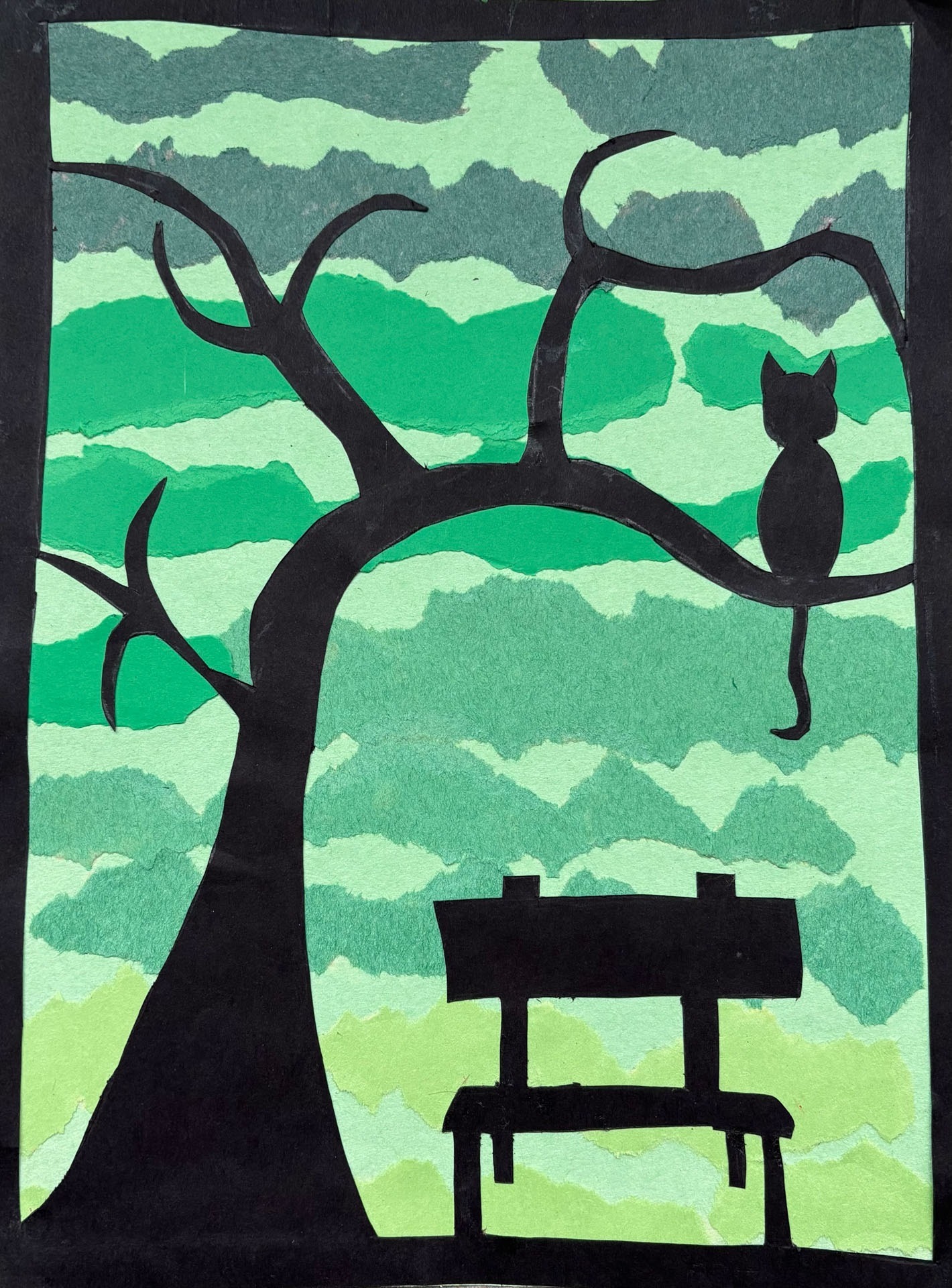 Julia Kalutsky, Cat in Tree, 8th grade, DBM, teacher Avery France
