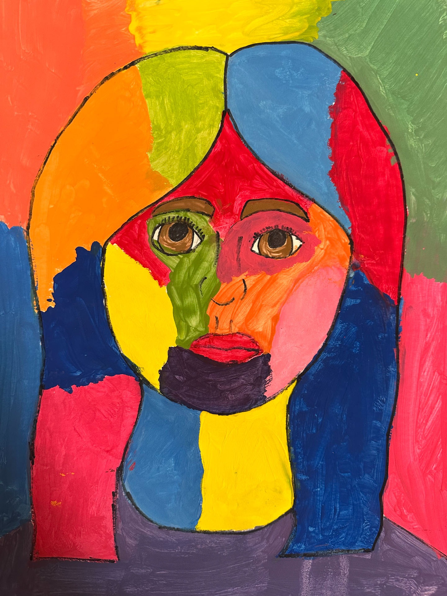 Rebecca Vergeson, Expressive Self-Portrait, 5th grade, PVM, teacher Carly Boudreau