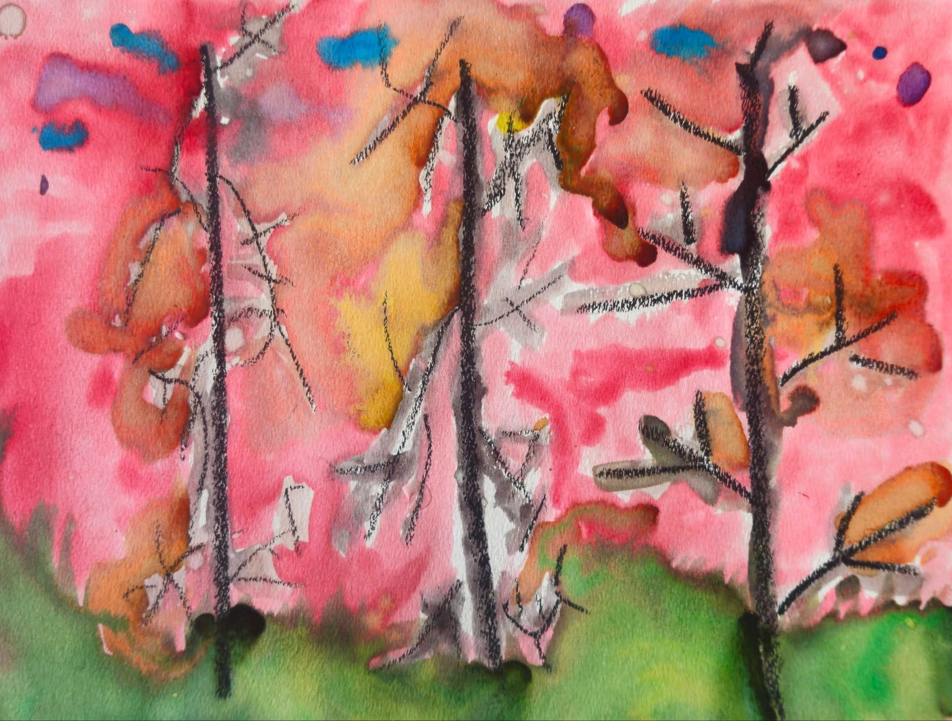 Lucy Brown, Fall Watercolor Trees, 1st grade, GHP, teacher Carolyn Benjamin