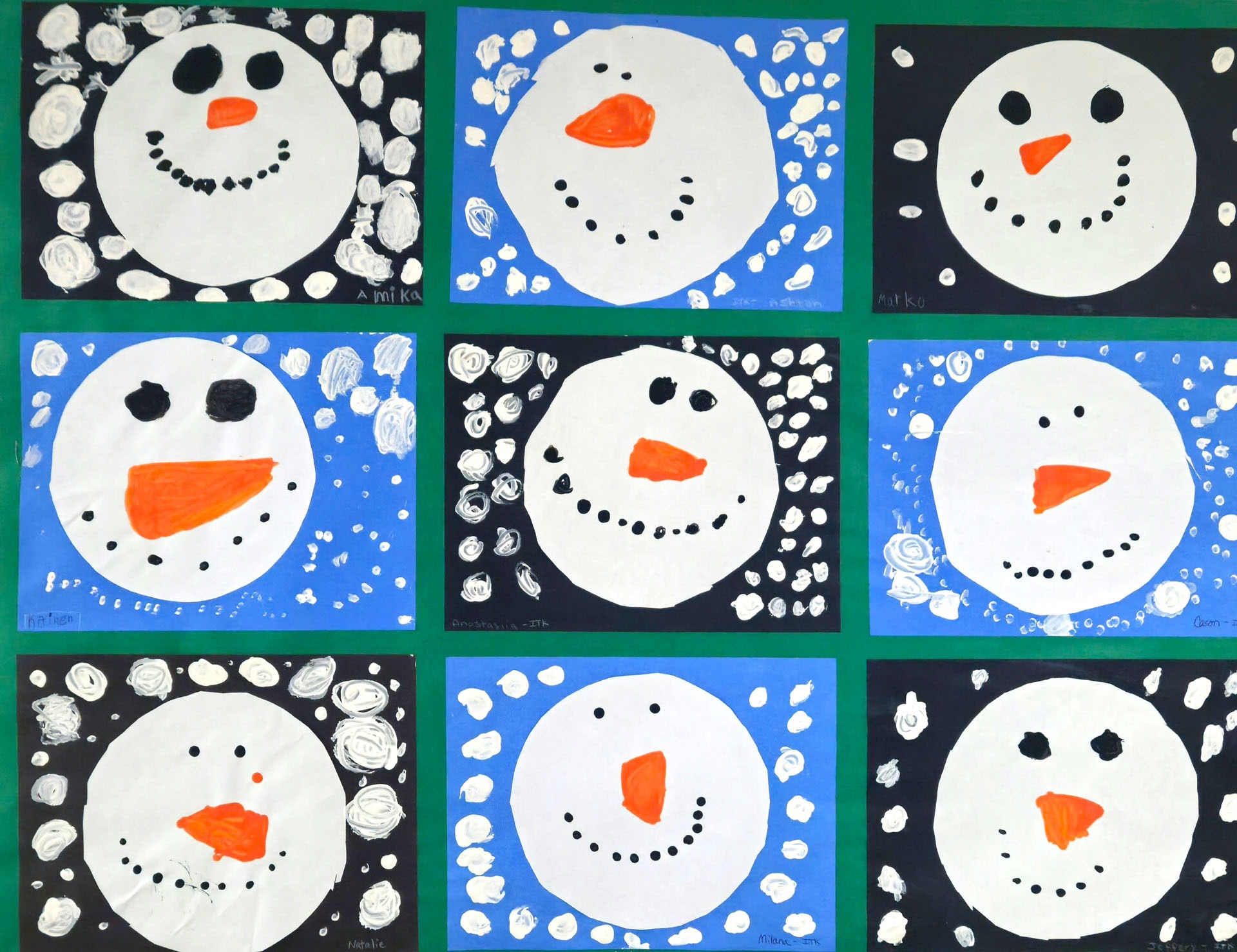 TK-1st Grade Collaborative Snowman Faces, GHP, teacher Carolyn Benjamin