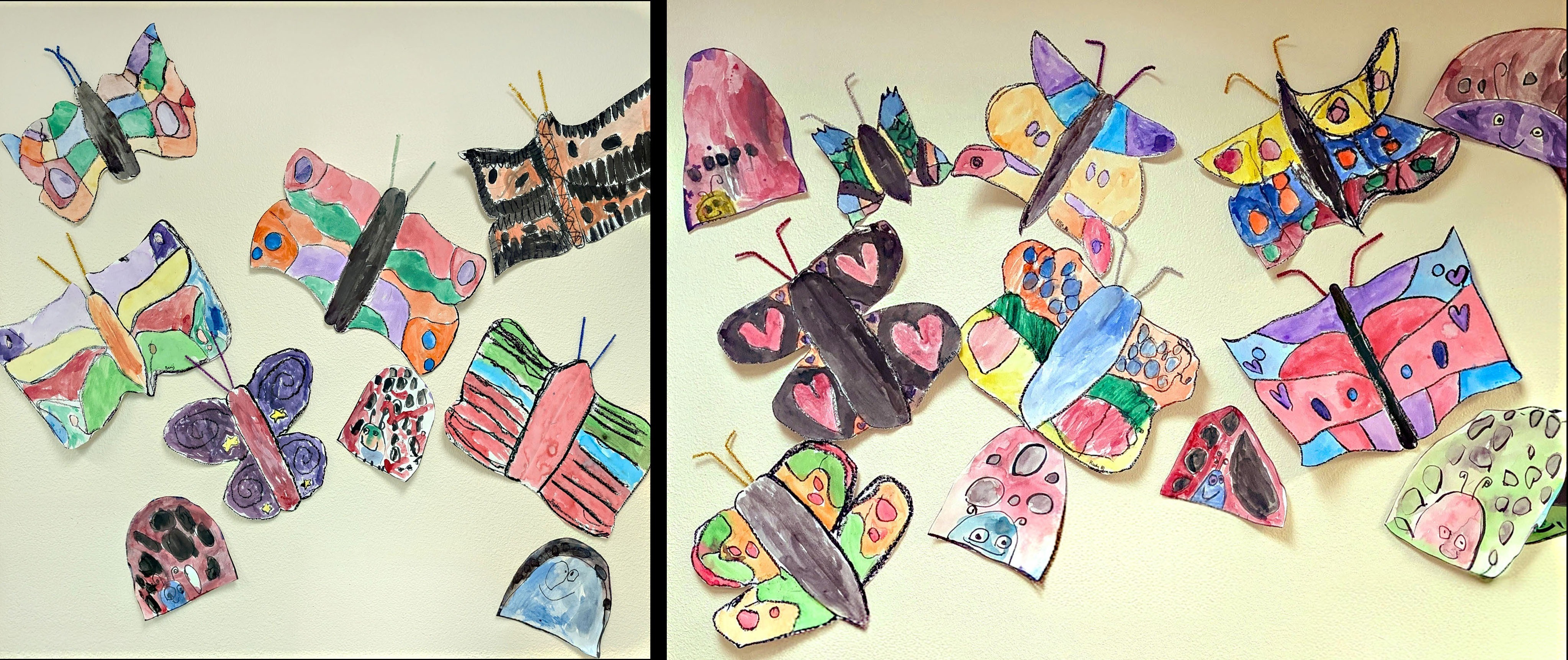 Beautifully Balanced Butterflies collaborative art, 1st  graders, TVP, teacher Jessica Eccleston