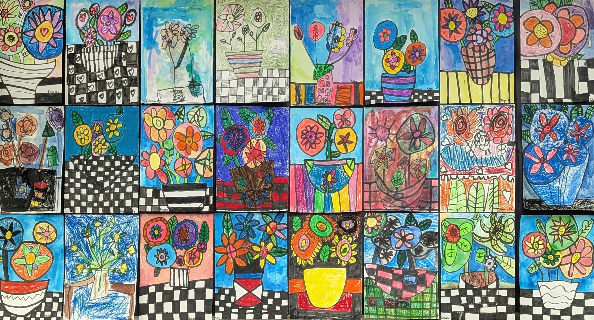 Flower Power collaborative art, 2nd  graders, TVP, teacher Jessica Eccleston