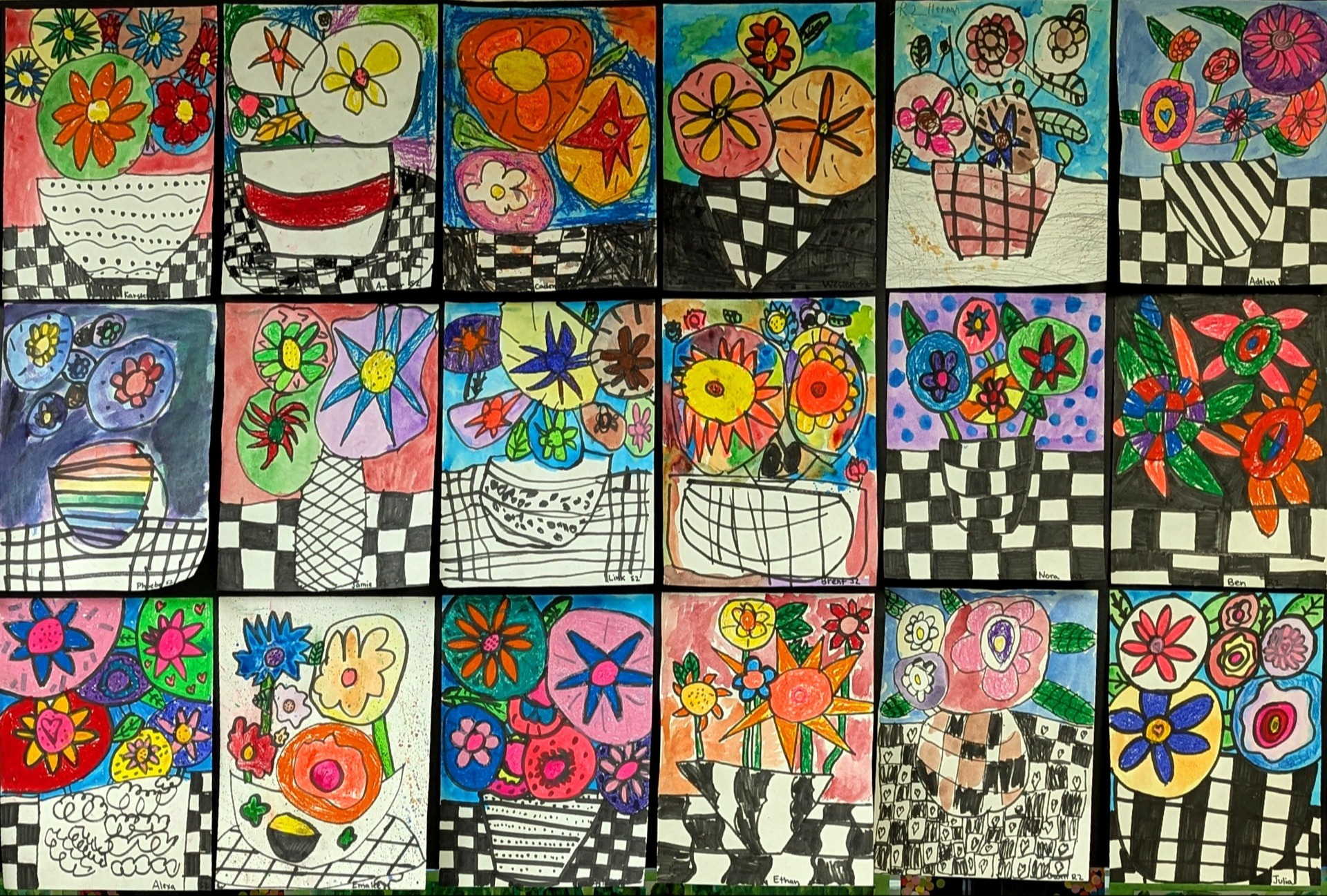 Flower Power collaborative art, 2nd  graders, TVP, teacher Jessica Eccleston