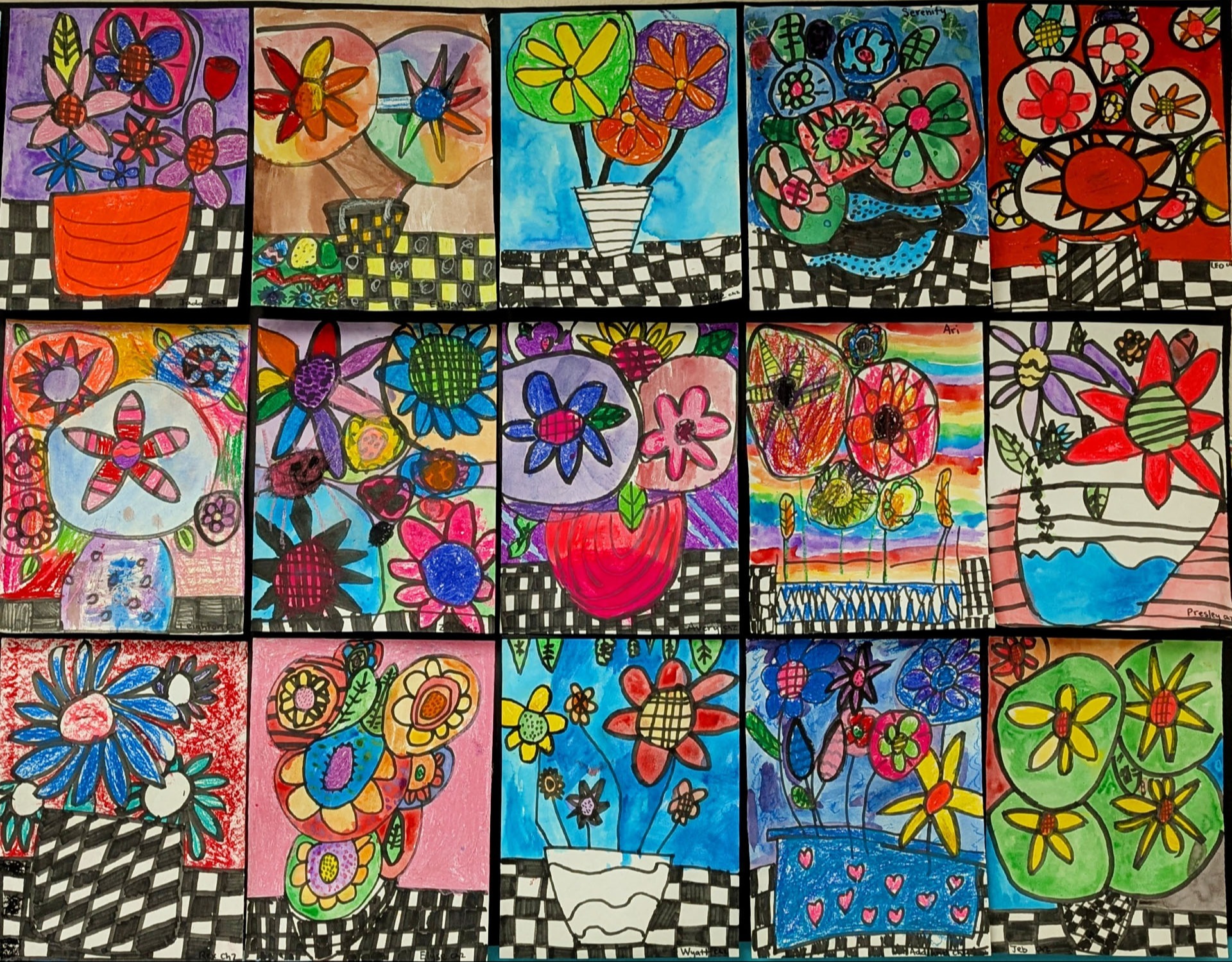 Flower Power collaborative art, 2nd  graders, TVP, teacher Jessica Eccleston